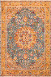 handmade Vintage Hand Painte Blue Yellow Hand Knotted RECTANGLE 100% WOOL area rug 10 x 12